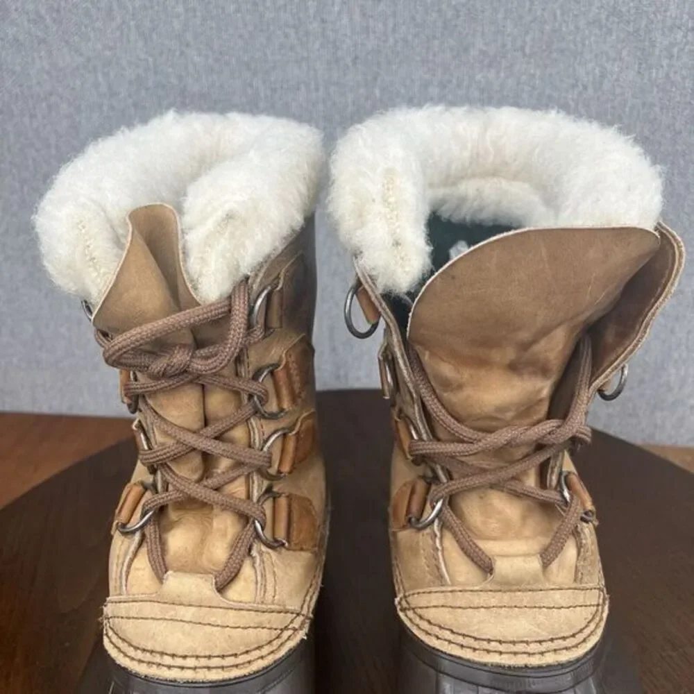 Sorel Alpine Boots Womens Size 7W Brown Leather Shearling Waterproof Snow Winter
